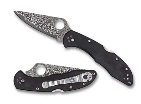 Spyderco Delica® 4 Black Pakkawood Damascus Exclusive